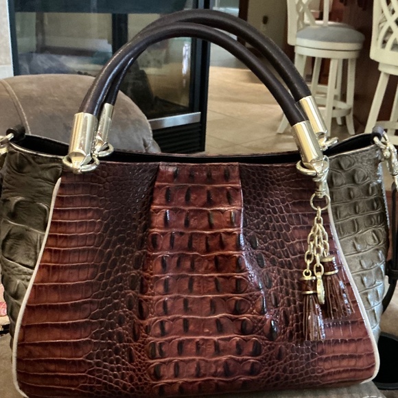 Brahmin Ruby Pecan Azuma Tri-Color Satchel Crossbody structured Bag - Picture 1 of 11